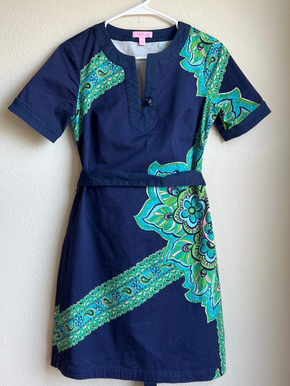 Lilly Pulitzer Janice Shift Dress Navy Blue Green Engineered Medallion Size 0